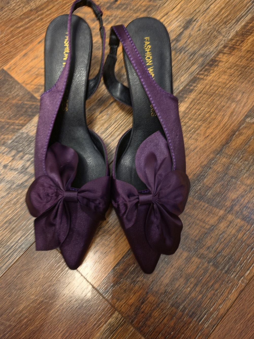 SHEIN Purple Satin Pointed Slingback Heels with Bow
